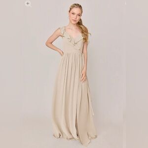 NWT Revelry Valerie size 6 sand chiffon faux wrap dress bridesmaid wedding prom